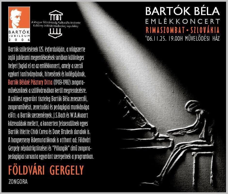 Poster for the Bartók Béla memorial concert in Rimaszombat, 25 November 2006