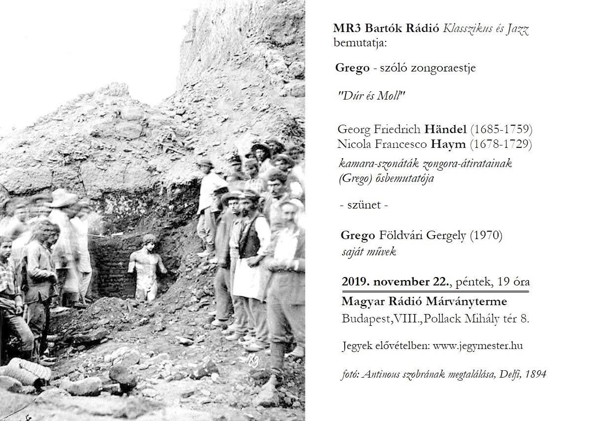 Hungarian poster for Dúr és Moll, illustrated with an 1894 photograph of the Antinous statue being unearthed at Delphi