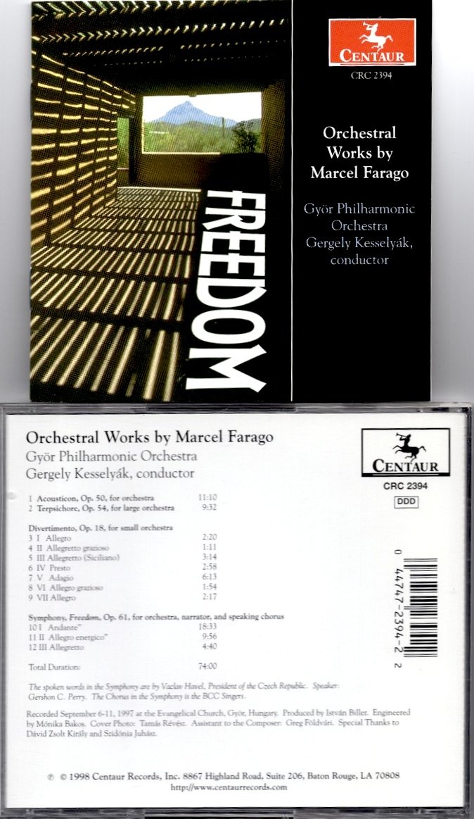 The Freedom compact disc, front cover and back cover with the track listing and credits