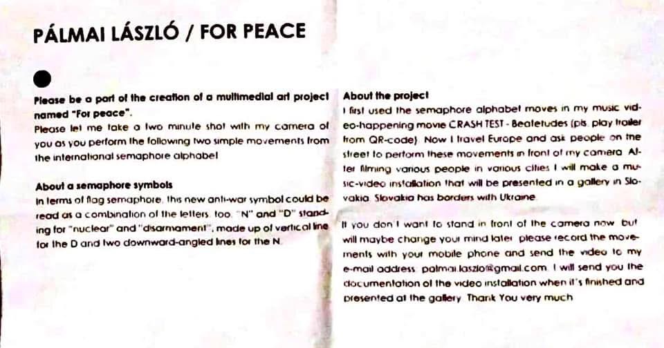 Leaflet explaining the For Peace project and the semaphore letters N and D