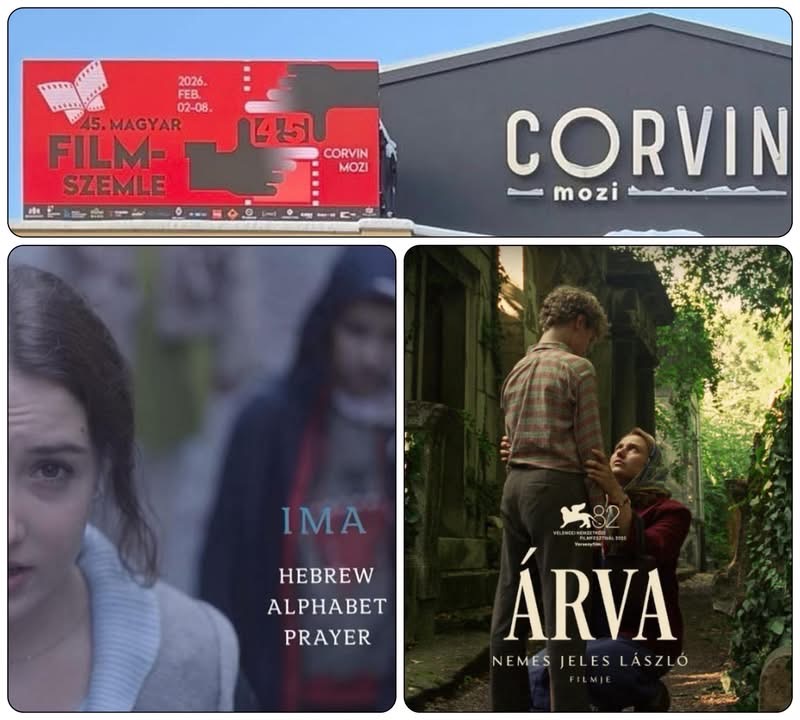Corvin Mozi banner with stills from IMA and the poster for Árva by László Nemes