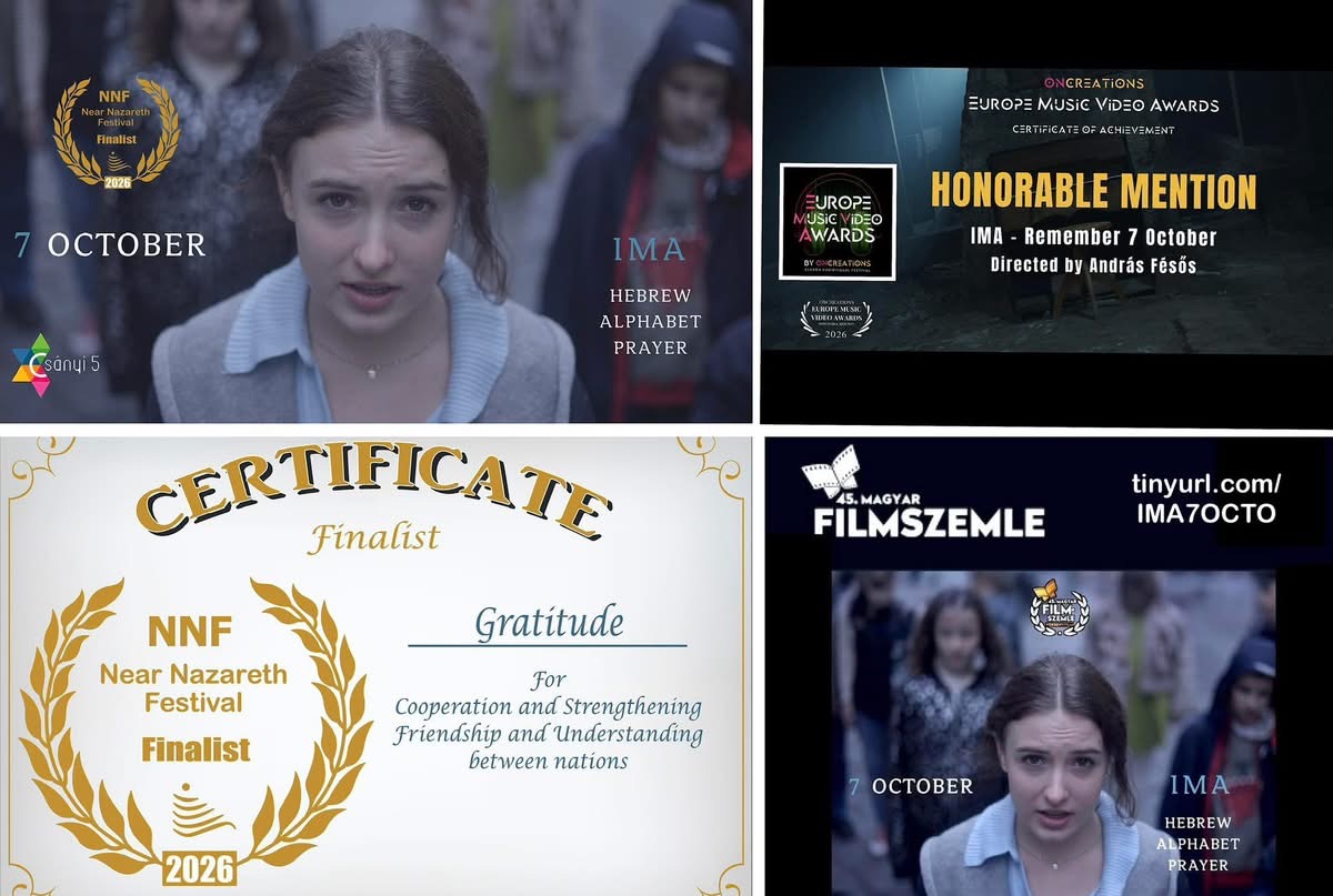 IMA stills with the Near Nazareth finalist laurel, the finalist certificate, and the Europe Music Video Awards honourable mention