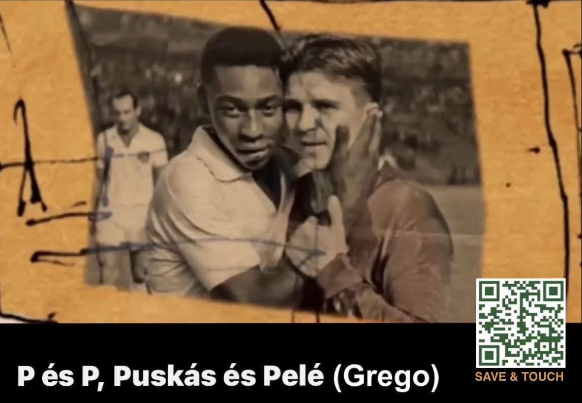 Video card for P és P, Puskás és Pelé showing the 1959 photograph of Pelé and Puskás together