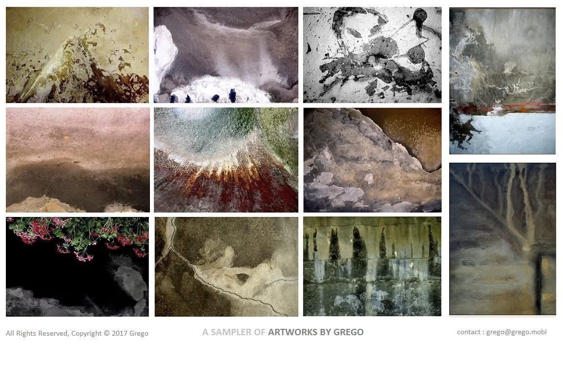 Sheet of twelve abstract photographs of weathered surfaces