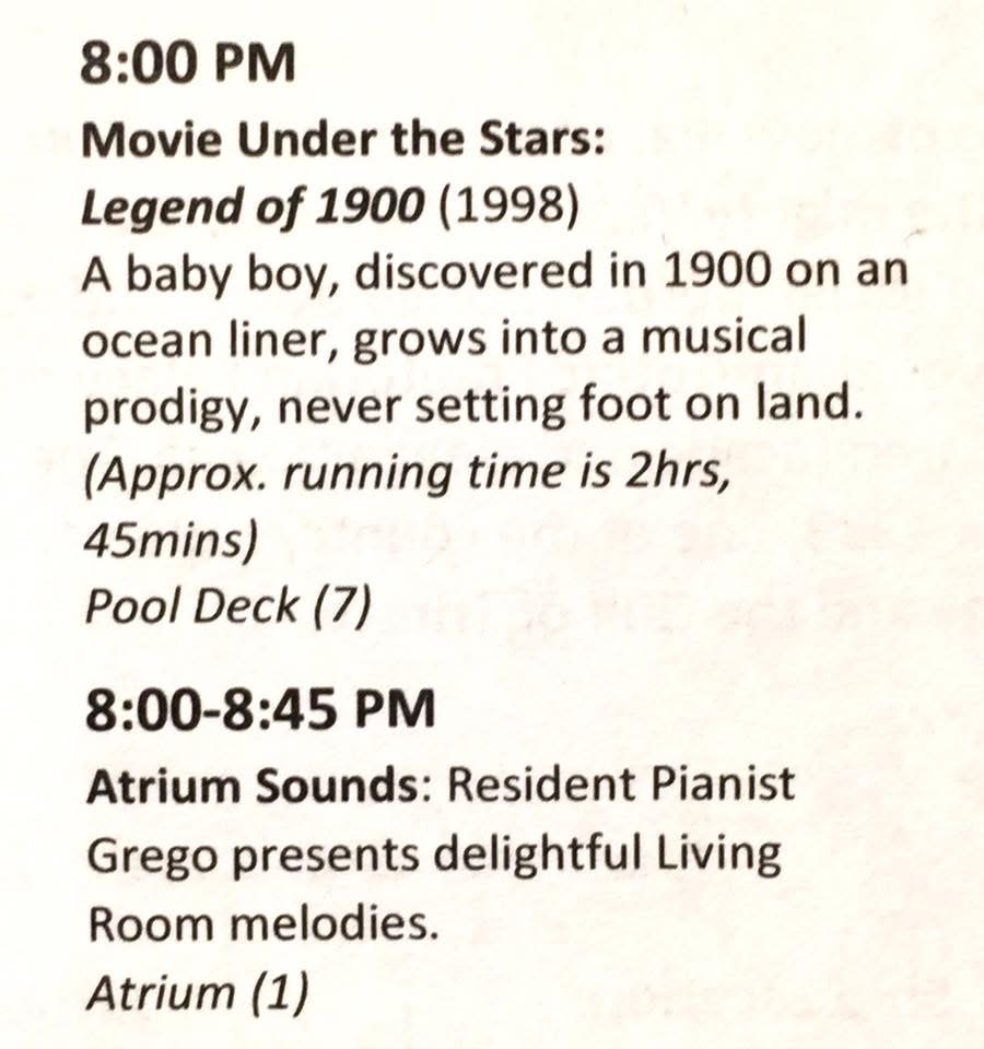 Daily programme listing Atrium Sounds with Resident Pianist Grego