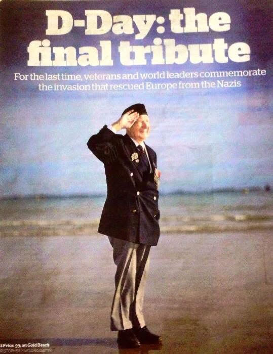 Magazine cover, D-Day: the final tribute, a veteran saluting on Gold Beach
