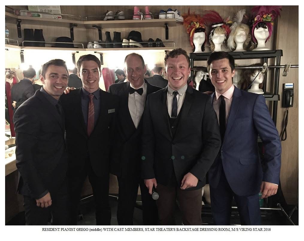 Grego with cast members in the Star Theater dressing room