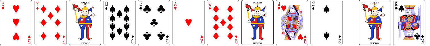 ten cards with two Jokers, and two cards with one